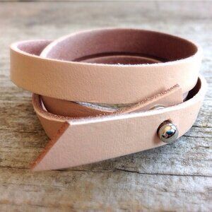 Cream Triple Wrap Leather Cuff Bracelet with Stud Closure